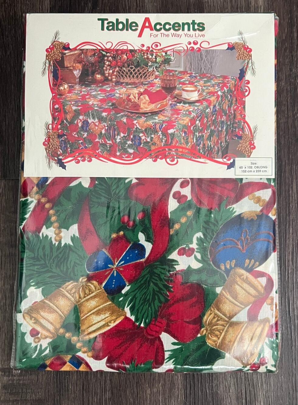 Vintage Table Accents Christmas Oblong Fabric Tablecloth 60" x 102" NIP